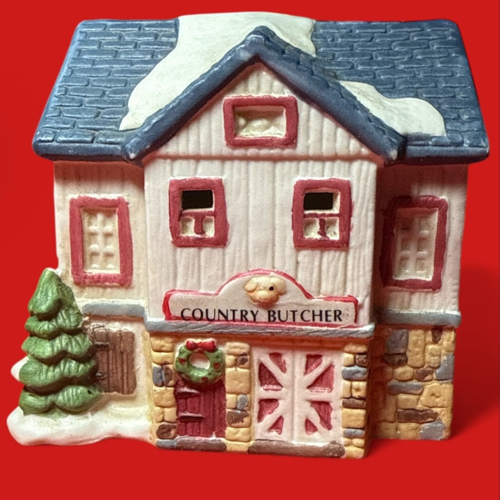 Vintage Festive Village House Decor with Red and Green Accents